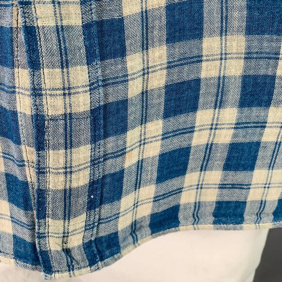 RRL by RALPH LAUREN Size XL Blue Cream Plaid Cotton Long Sleeve Shirt - Picture 8 of 10